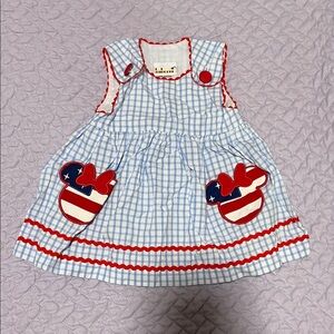 Minnie Mouse appliqué Blue and White Checkered Dress with Red Accents